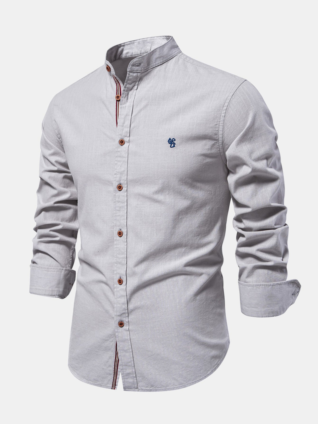 Chemise à col montant effet lin à manches longues