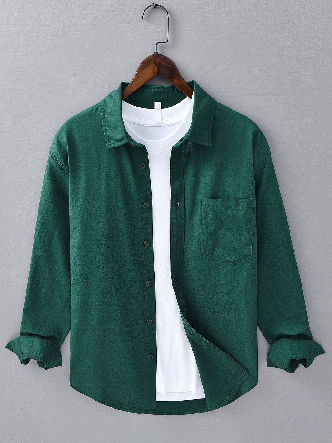 Chemise en lin et coton à manches longues avec poche