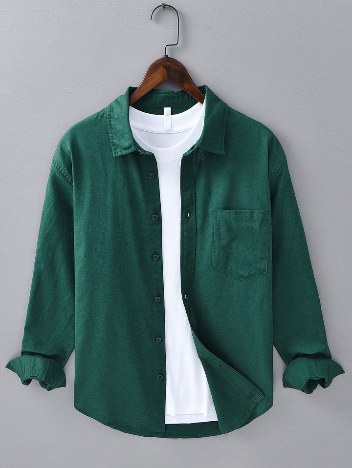 Chemise en lin et coton à manches longues avec poche