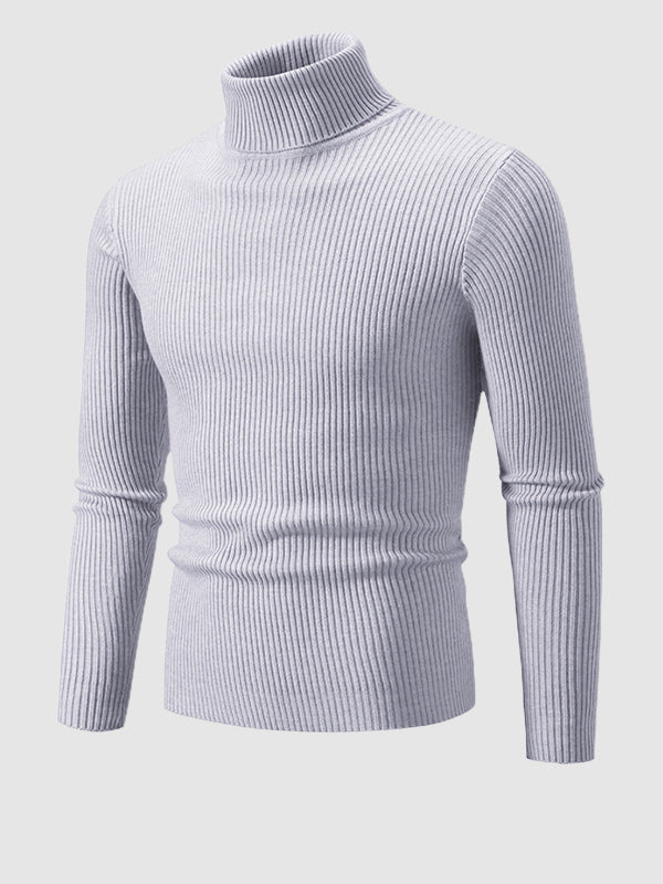 Pull à col roulé texturé rayé de couleur unie pour hommes