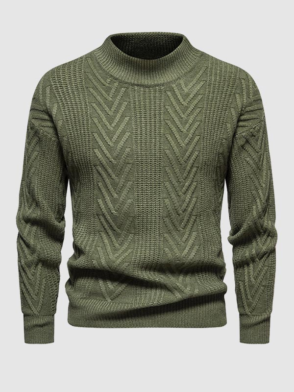Pull jacquard décontracté à col montant demi en couleur unie pour homme