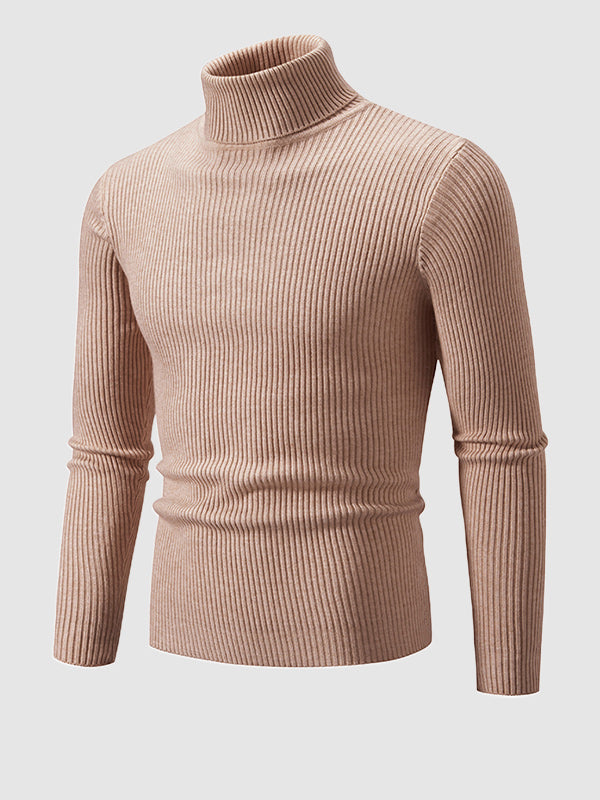 Pull à col roulé texturé rayé de couleur unie pour hommes