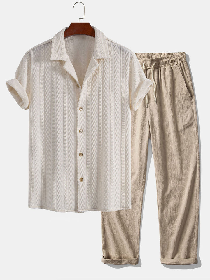 Chemise Cubaine en Jacquard Texturé & Pantalons Droits Texturés Anti-Rides