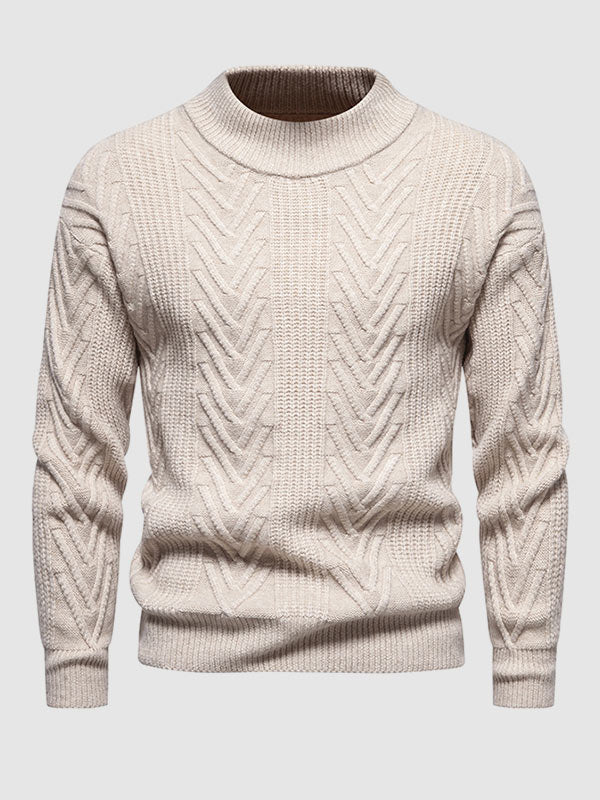 Pull jacquard décontracté à col montant demi en couleur unie pour homme