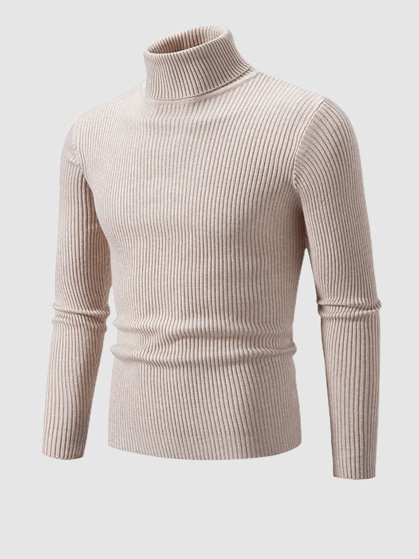 Pull à col roulé texturé rayé de couleur unie pour hommes