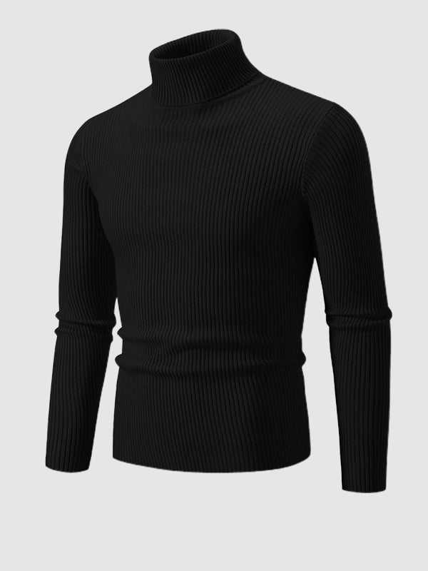 Pull à col roulé texturé rayé de couleur unie pour hommes