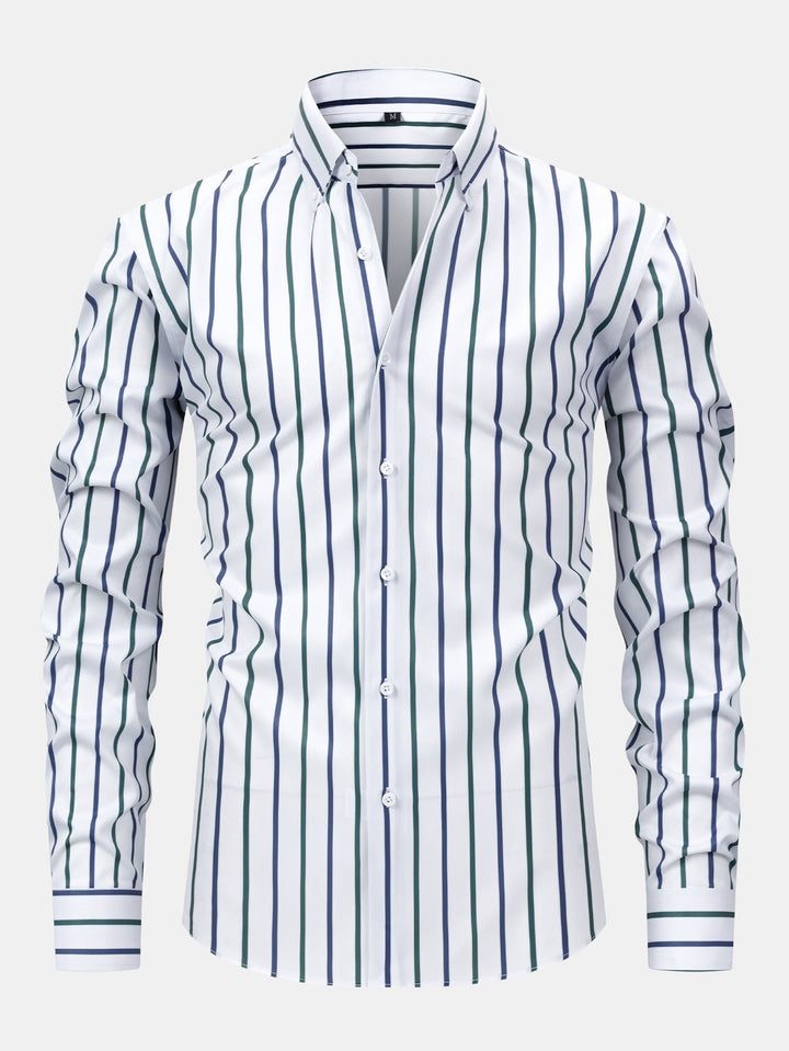 Chemise à rayures à manches longues avec boutons & pantalon fuselé slim fit