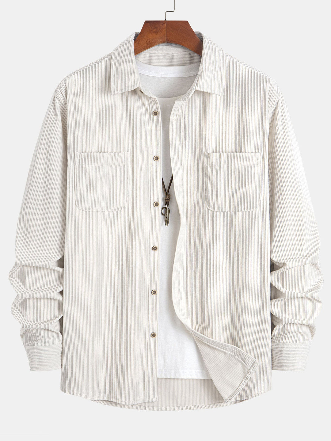 Chemise à manches longues en velours côtelé avec poche et boutons