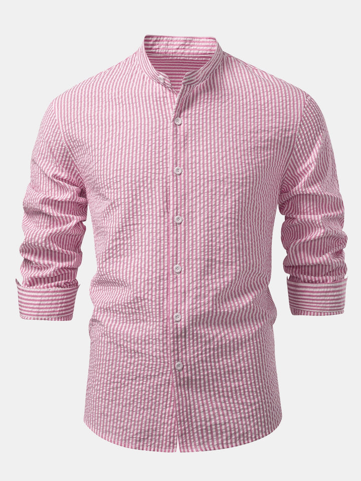 Chemise rayée en seersucker à col montant
