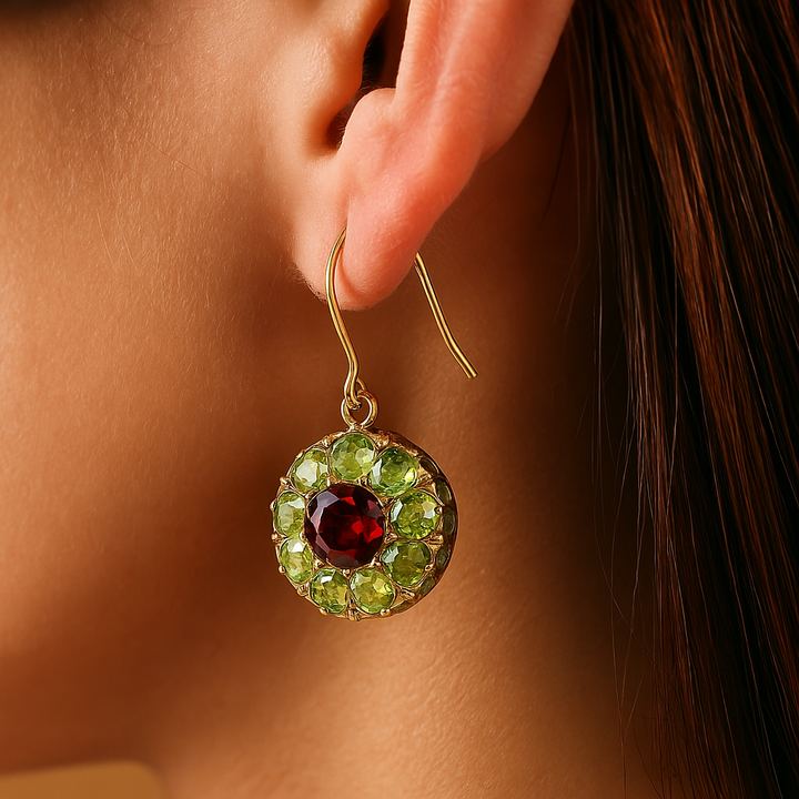 Celeste™ | Boucles d'oreilles vintage rondes en cristal vert et rouge