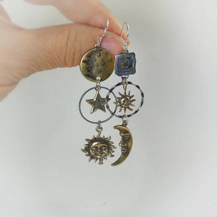 LunaSol™ | Boucles d'Oreilles Pendentif Soleil et Lune