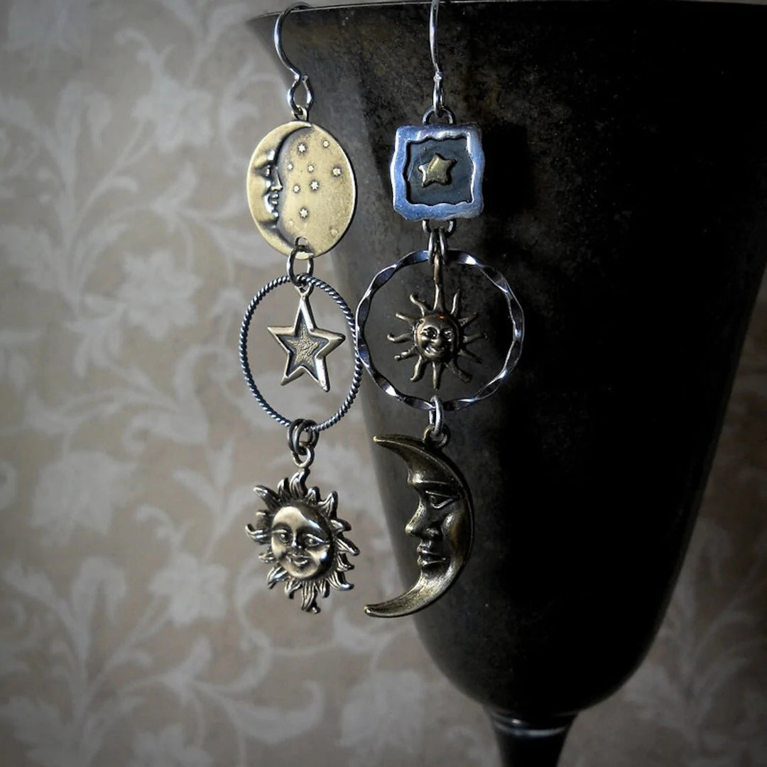 LunaSol™ | Boucles d'Oreilles Pendentif Soleil et Lune
