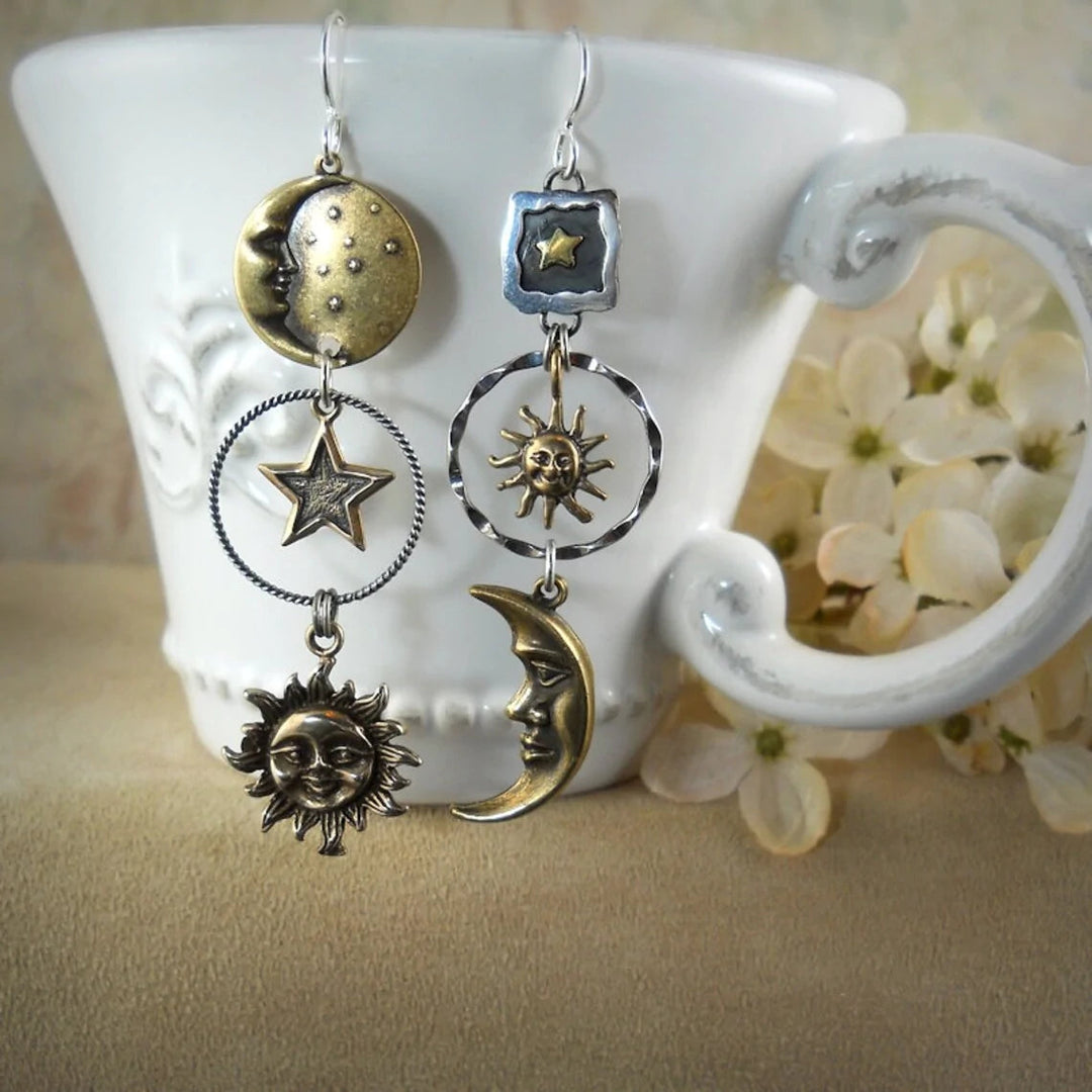 LunaSol™ | Boucles d'Oreilles Pendentif Soleil et Lune