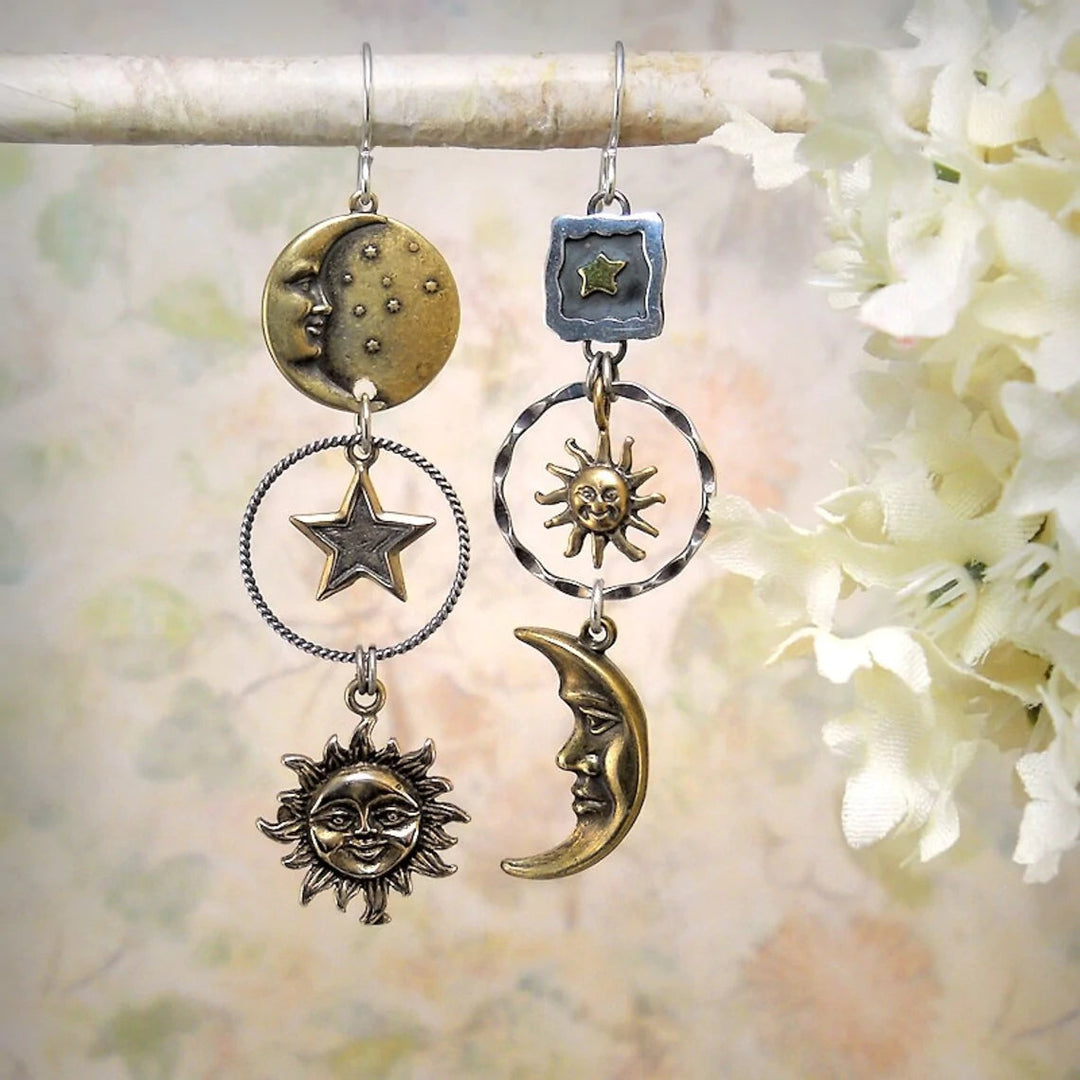 LunaSol™ | Boucles d'Oreilles Pendentif Soleil et Lune