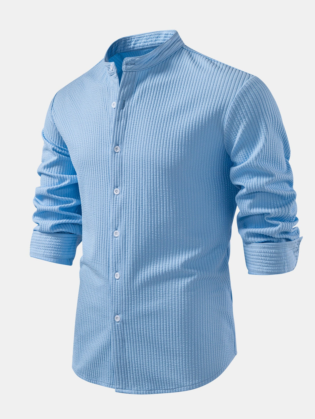 Chemise côtelée à col montant, coupe muscle, manches longues