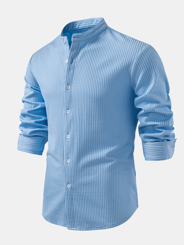 Chemise côtelée à col montant, coupe muscle, manches longues