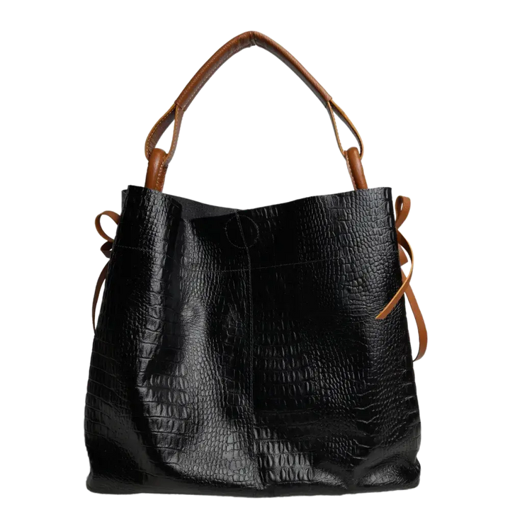 Sac à main en cuir noir Aubrey Reptil pour femmes