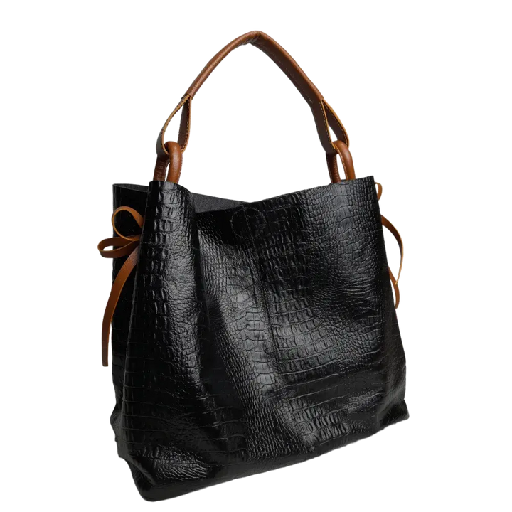 Sac à main en cuir noir Aubrey Reptil pour femmes
