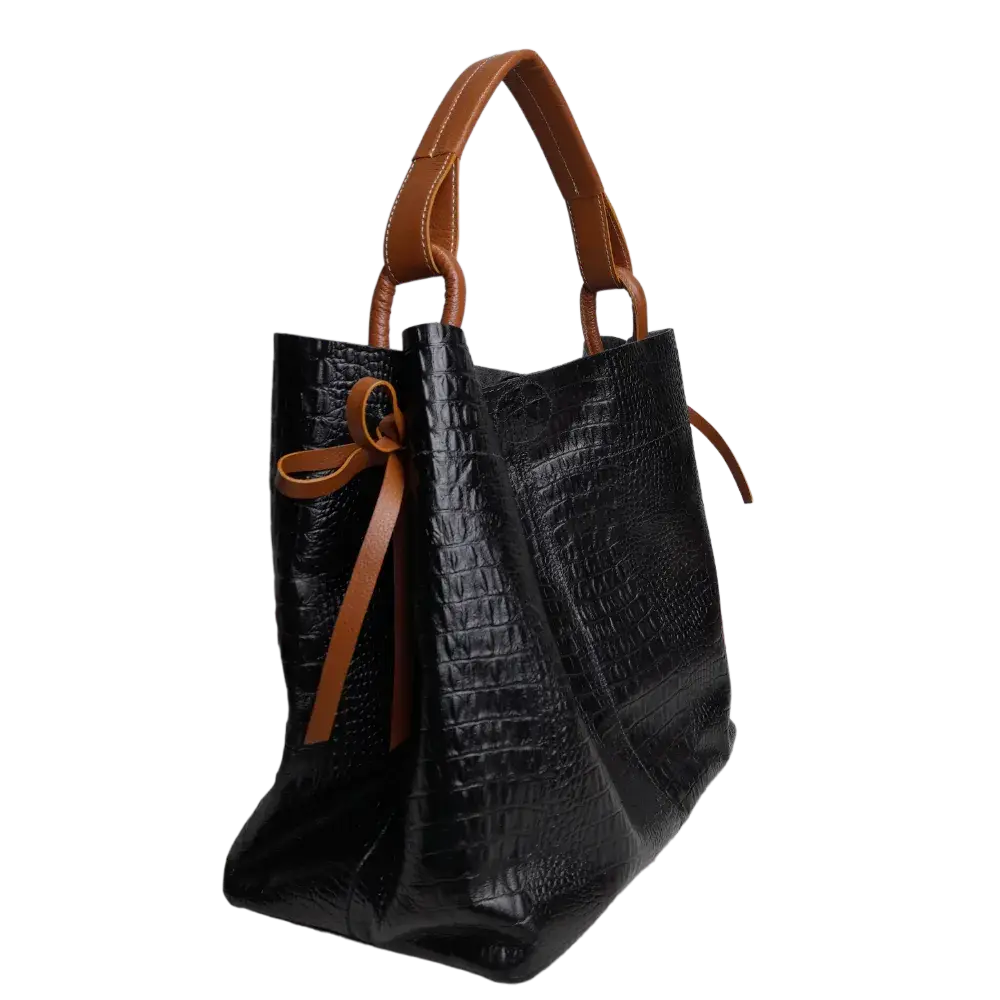 Sac à main en cuir noir Aubrey Reptil pour femmes