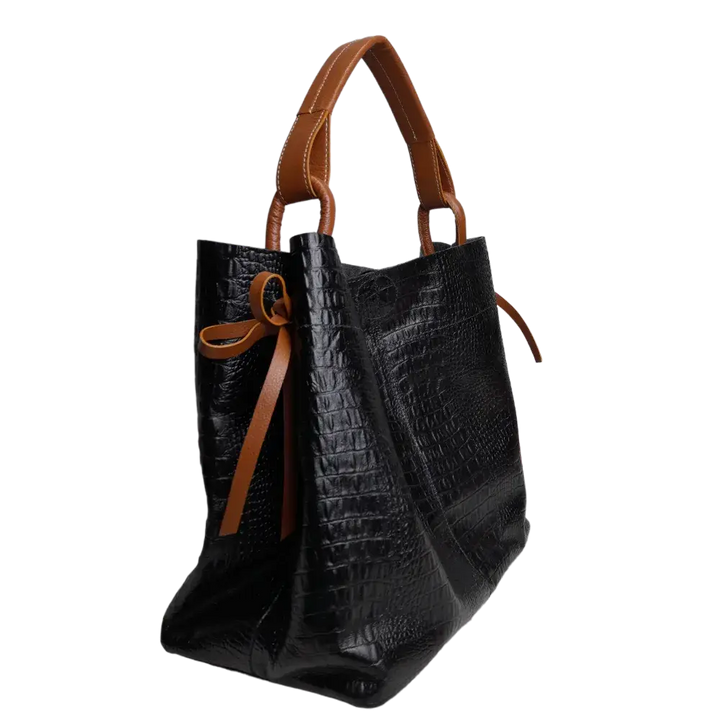 Sac à main en cuir noir Aubrey Reptil pour femmes