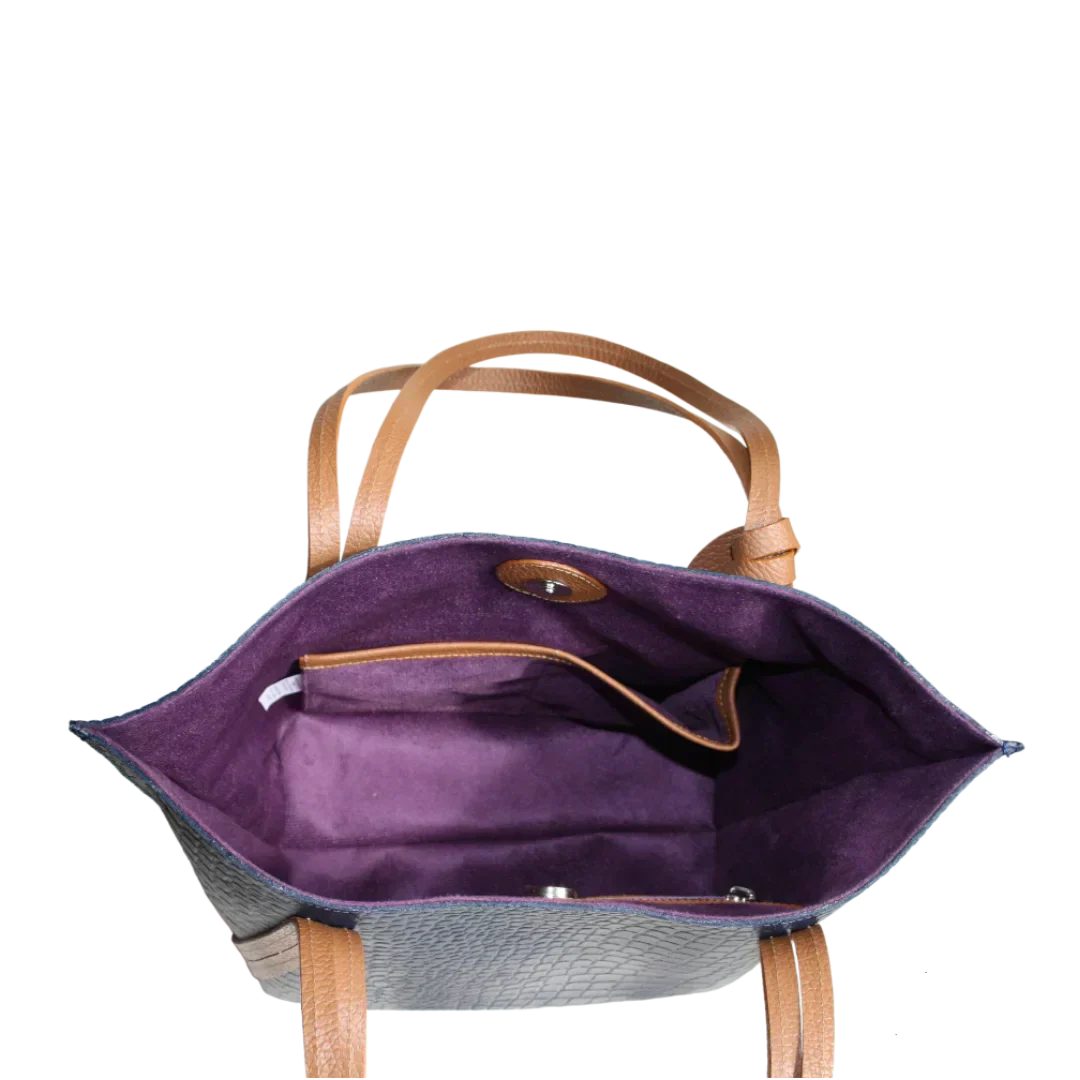 Sac à main en cuir pour femmes Eleonora en bleu marine avec design reptile