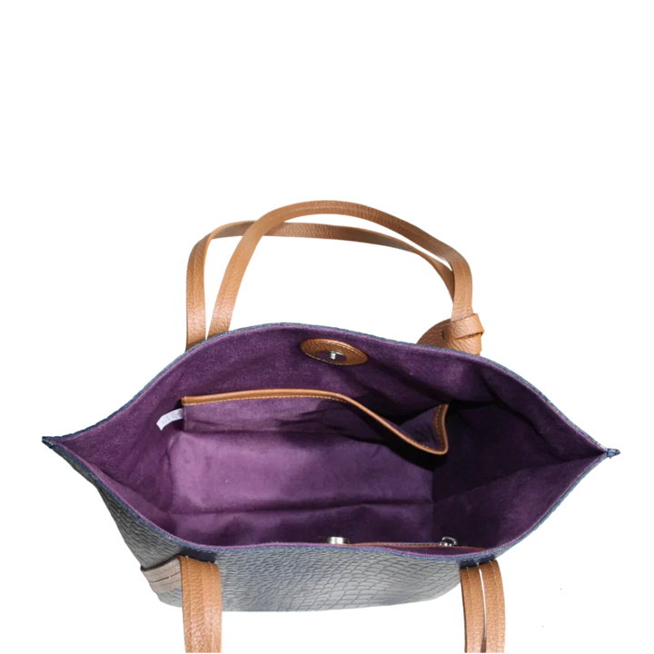 Sac à main en cuir pour femmes Eleonora en bleu marine avec design reptile