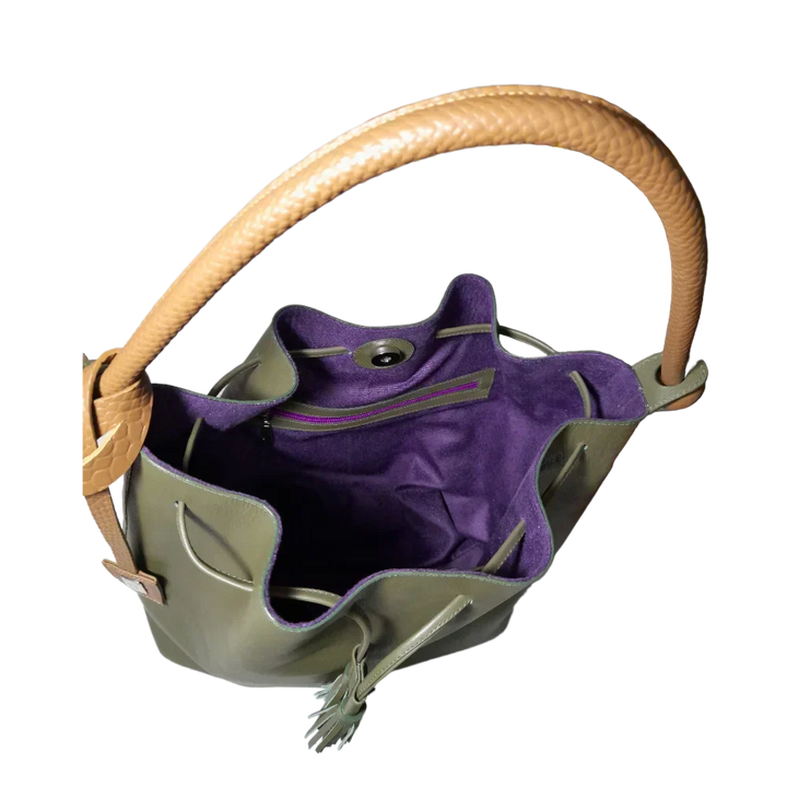Sac à main en cuir jade olive pour femmes