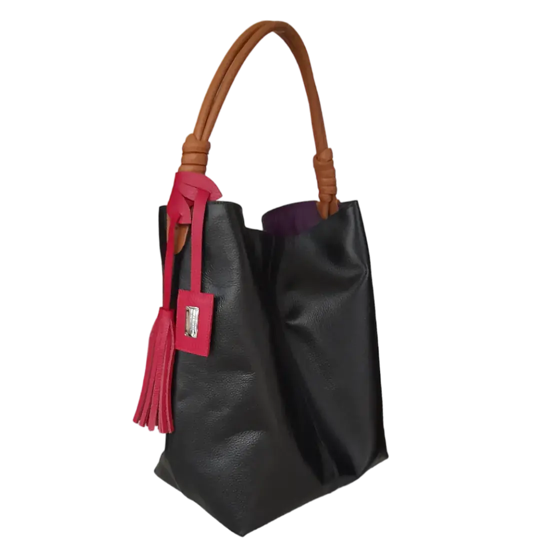 Sac à main en cuir Leah Black pour femmes