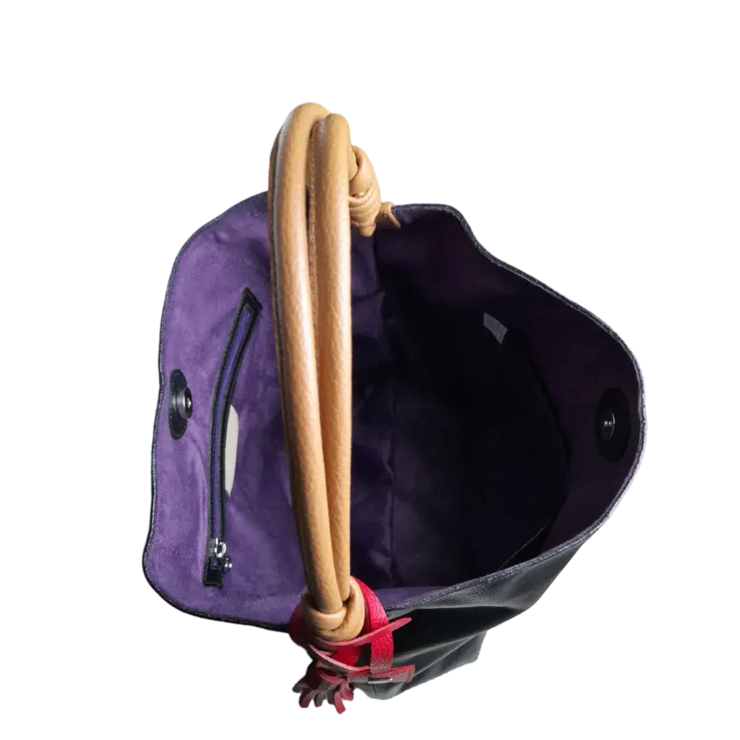 Sac à main en cuir Leah Black pour femmes