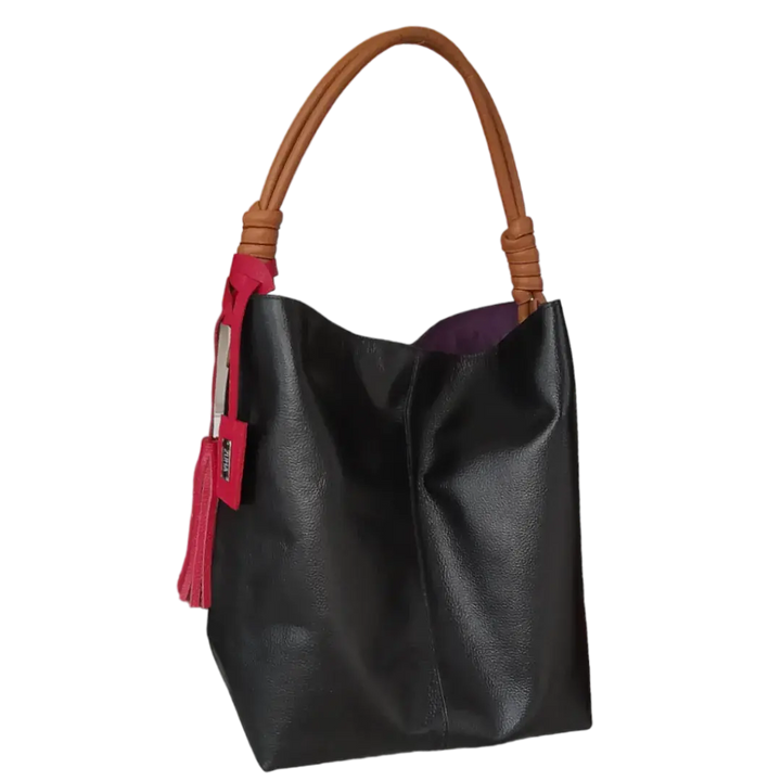 Sac à main en cuir Leah Black pour femmes