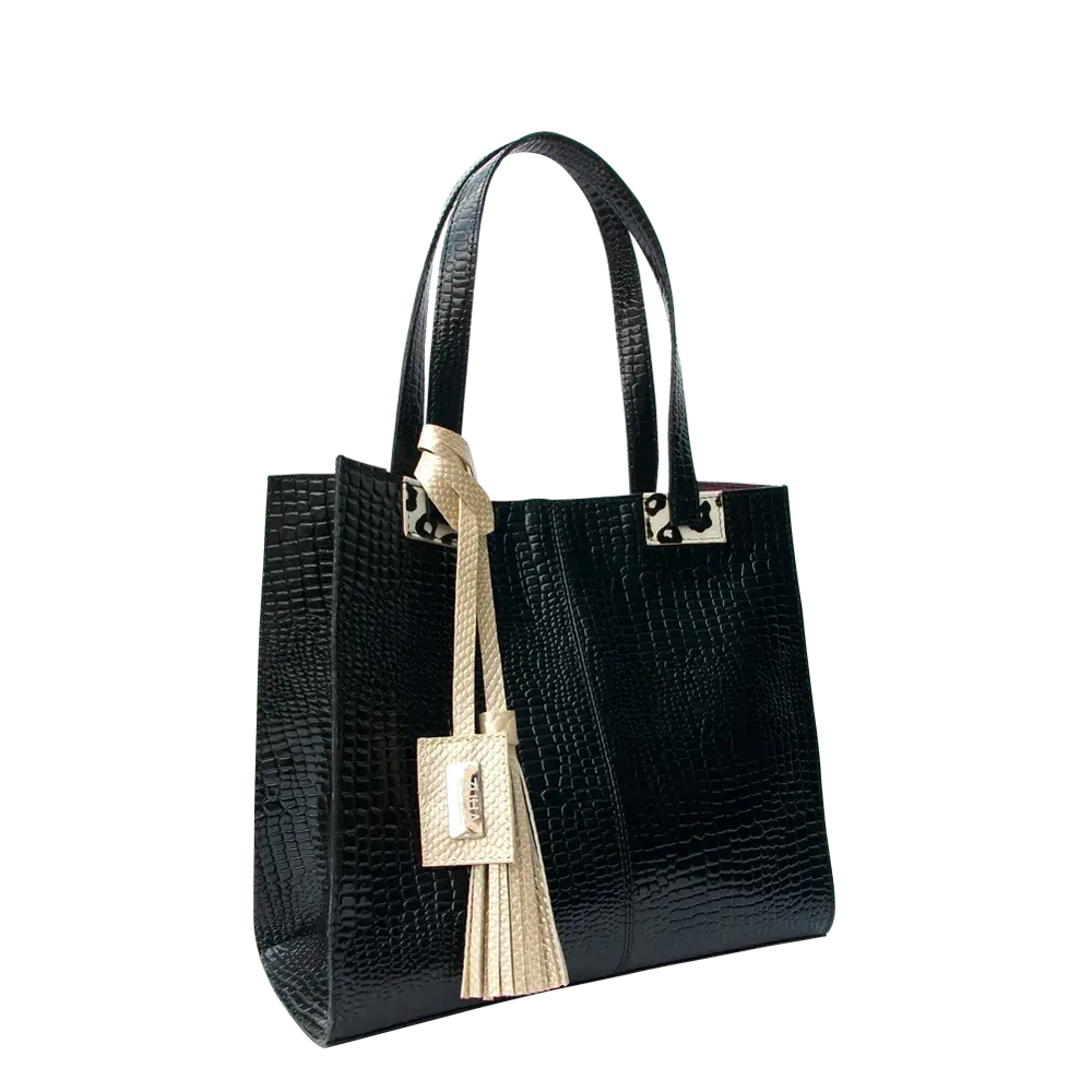 Sac à main Sara en cuir reptile noir