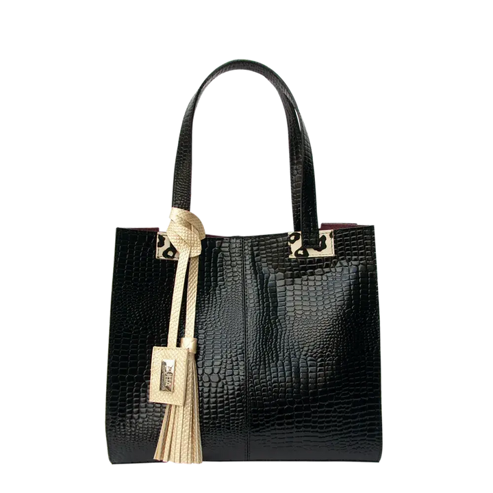 Sac à main Sara en cuir reptile noir