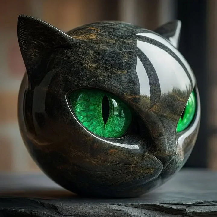 Lunaris - Sculpture de Tête de Chat Noir Mystique