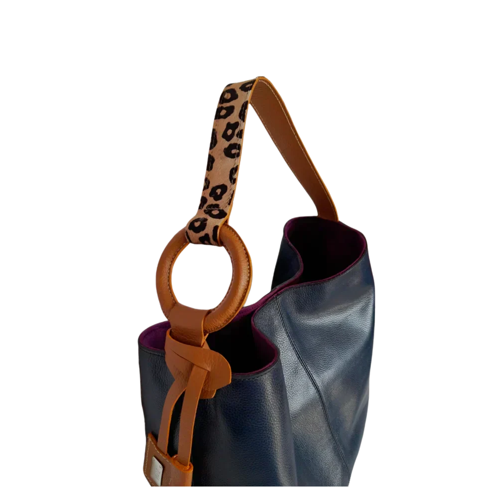 Sac à main en cuir bleu foncé pour femmes