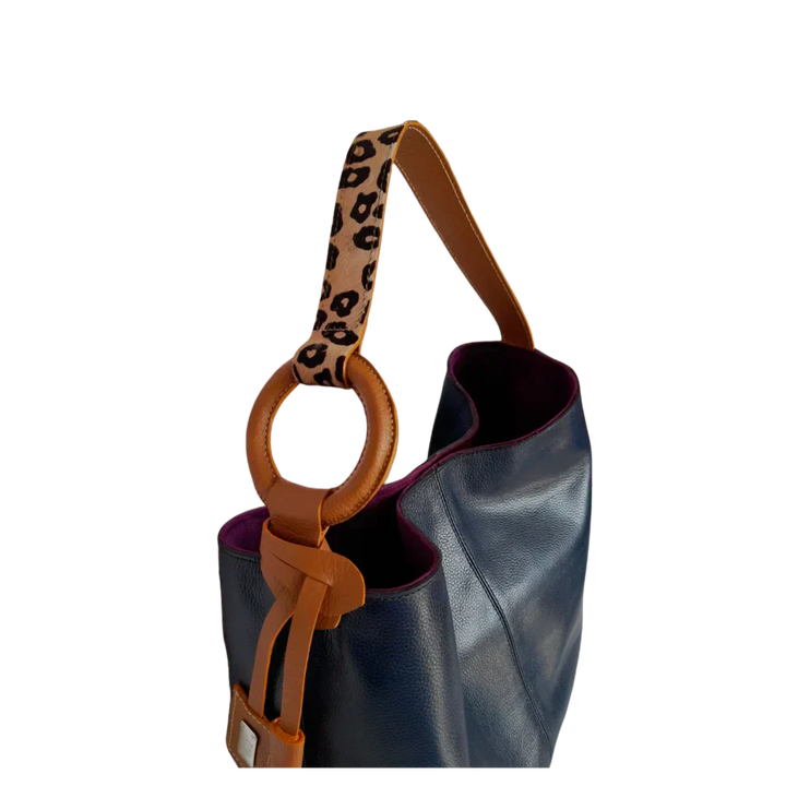 Sac à main en cuir bleu foncé pour femmes