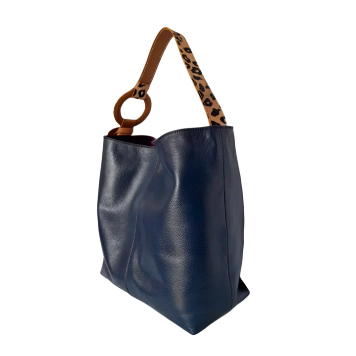 Sac à main en cuir bleu foncé pour femmes