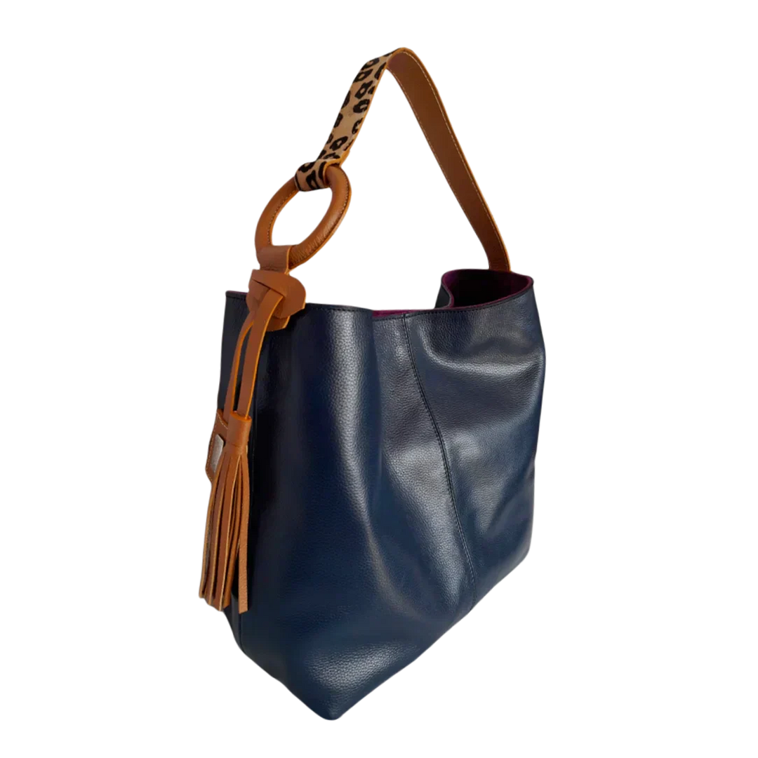 Sac à main en cuir bleu foncé pour femmes