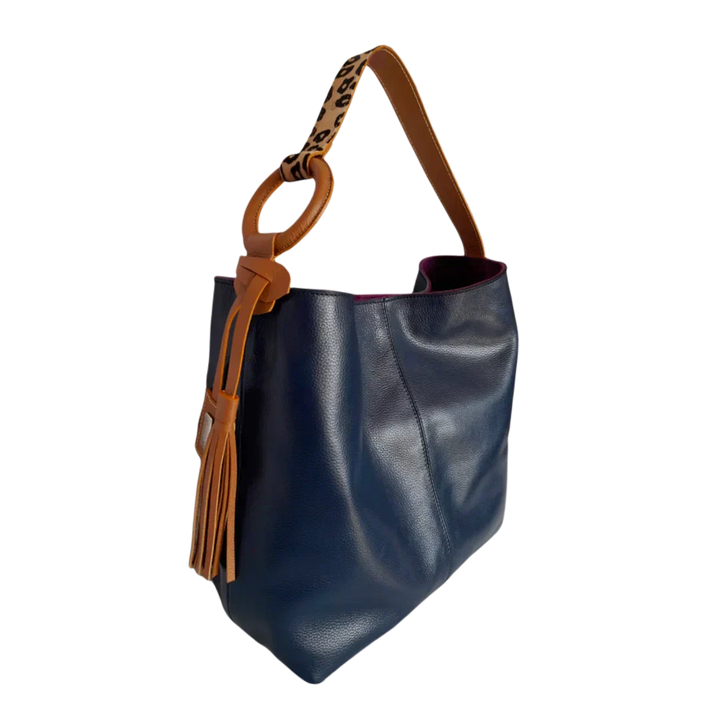 Sac à main en cuir bleu foncé pour femmes
