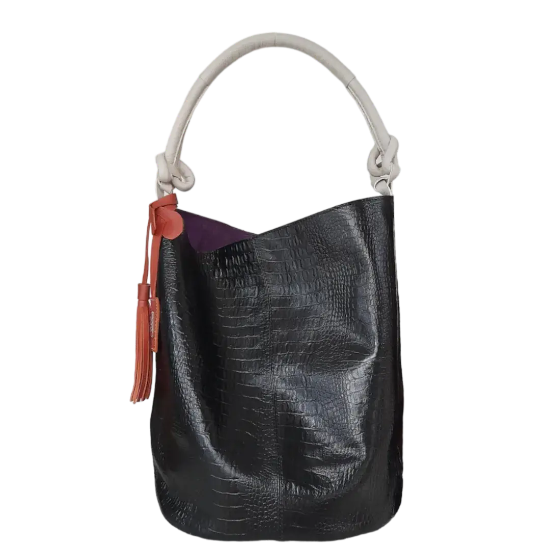 Sac à main en cuir reptile pour femmes Olivia Schwarze