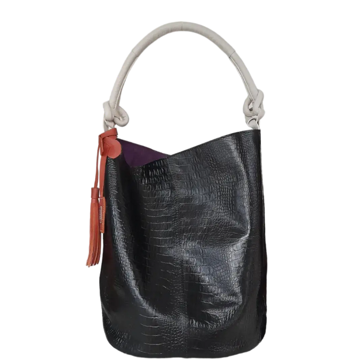 Sac à main en cuir reptile pour femmes Olivia Schwarze