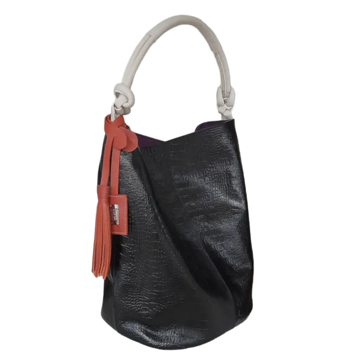 Sac à main en cuir reptile pour femmes Olivia Schwarze