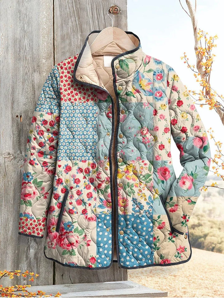 Veste Matelassée Florale Charmante pour Femmes - Style Vintage Décontracté