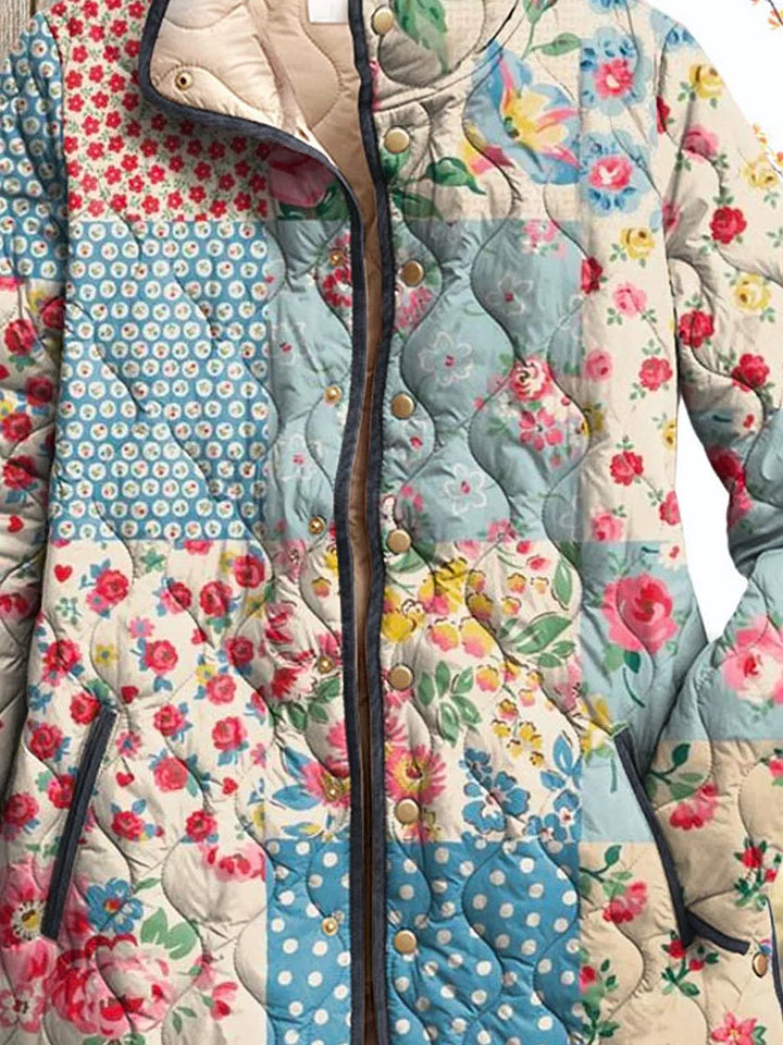Veste Matelassée Florale Charmante pour Femmes - Style Vintage Décontracté