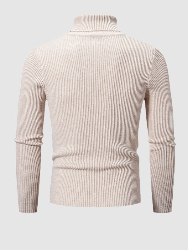 Pull à col roulé texturé rayé de couleur unie pour hommes