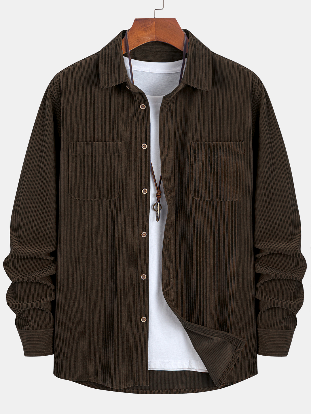 Chemise à manches longues en velours côtelé avec poche et boutons