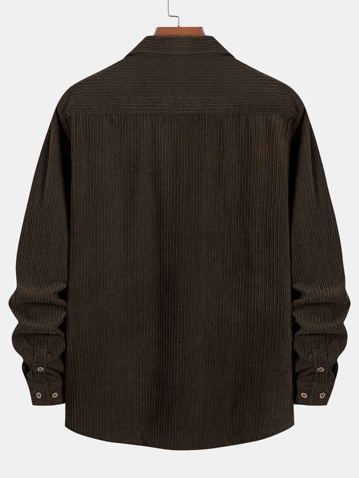 Chemise à manches longues en velours côtelé avec poche et boutons
