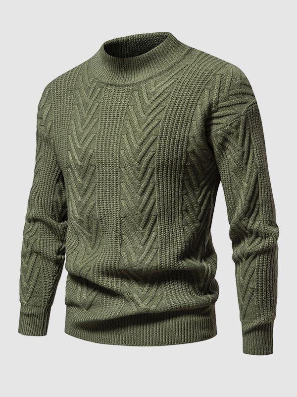 Pull jacquard décontracté à col montant demi en couleur unie pour homme