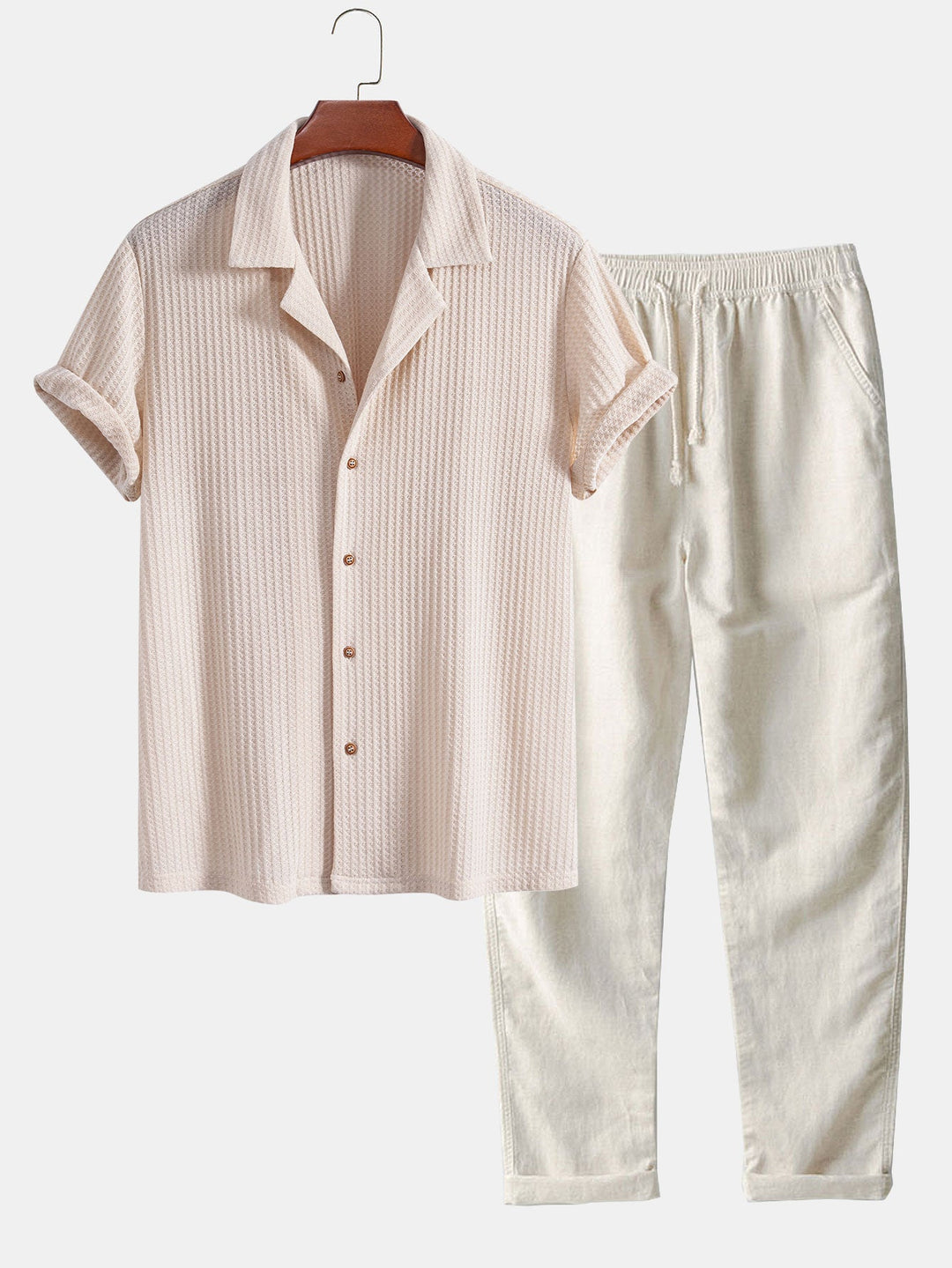 Chemise cubaine à manche courte à manches courtes et pantalon en lin à jambe droite