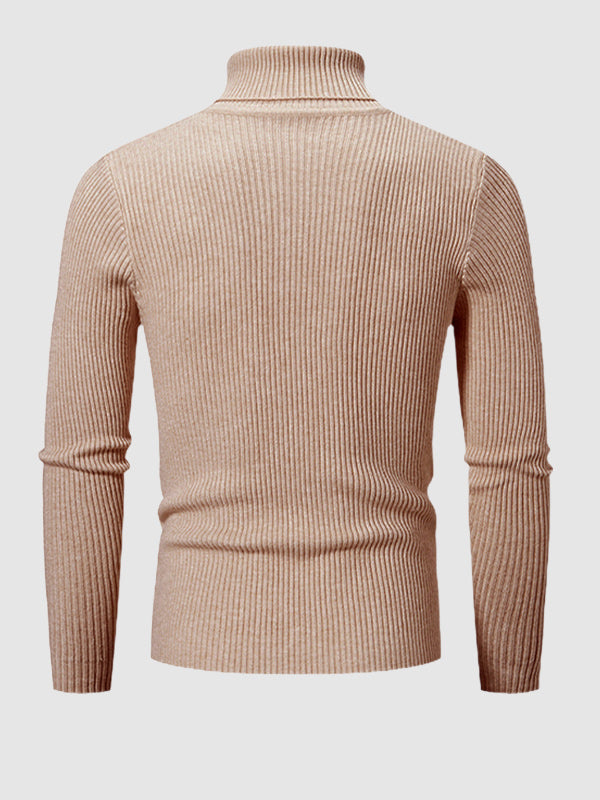 Pull à col roulé texturé rayé de couleur unie pour hommes