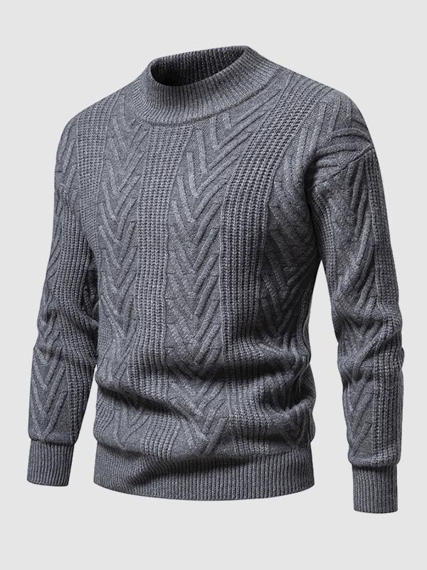 Pull jacquard décontracté à col montant demi en couleur unie pour homme
